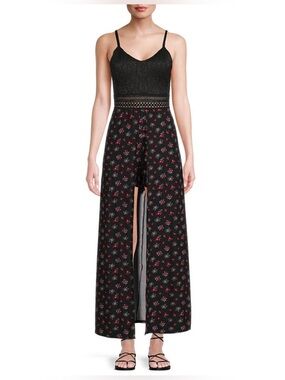 No Boundaries Black Floral Printed High Low Maxi Romper Sz 2XL